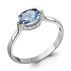 Кольцо Аквамарин - Серебро 925, Топаз, Фианит (арт. 65004905А.5)