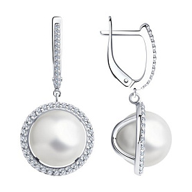 Серьги SOKOLOV - Серебро 925, Жемчуг имитация, Фианит (арт. 94023734)