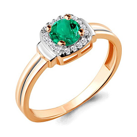 Кольцо Аквамарин - Серебро 925, Синтетический изумруд, Фианит (арт. 66567Г.6)