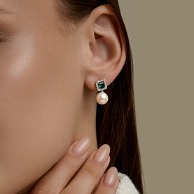 Серьги SOKOLOV - Золото 585, Жемчуг культивированный, Синтетический изумруд (арт. 792471)