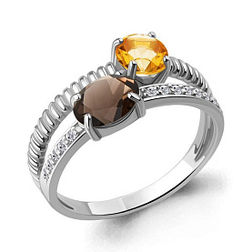 Кольцо Аквамарин - Серебро 925, Кварц дымчатый , Фианит, Цитрин (арт. 65032635А.5)