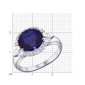 Кольцо SOKOLOV - Серебро 925, Синтетический сапфир , Фианит (арт. 88010012)