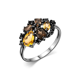 Кольцо Дар - Серебро 925, Раухтопаз, Цитрин, Шпинель (арт. К-3262чрс4070516)