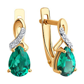 Серьги SOKOLOV - Золото 585, Синтетический изумруд, Фианит (арт. 728543)