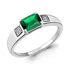 Кольцо Аквамарин - Серебро 925, Синтетический изумруд, Фианит (арт. 68429АГ.5)
