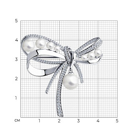 Брошь SOKOLOV - Серебро 925, Жемчуг имитация, Фианит (арт. 94040192)