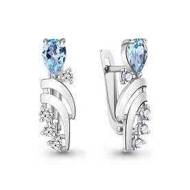 Серьги Аквамарин - Серебро 925, Топаз, Фианит (арт. 4966805А.5)