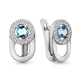 Серьги Аквамарин - Серебро 925, Топаз, Фианит (арт. 4321205А.5)