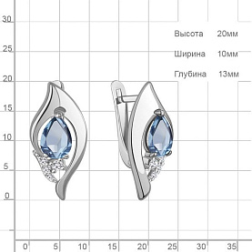 Серьги Аквамарин - Серебро 925, Топаз, Фианит (арт. 45013405А.5)