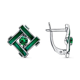 Серьги Красная пресня - Серебро 925, Синтетическая шпинель, Эмаль (арт. 33814678Пл7)