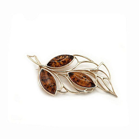 Брошь Янтарная волна - Серебро 925, Янтарь (арт. 825029к)