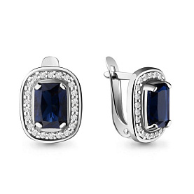 Серьги Аквамарин - Серебро 925, Синтетический сапфир , Фианит (арт. 42902Б.5)