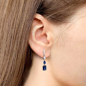 Серьги Аквамарин - Серебро 925, Синтетический сапфир , Фианит (арт. 400617Н.5)