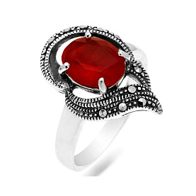 Кольцо Эвора - Серебро 925, Марказит, Синтетический рубин (арт. 649394)