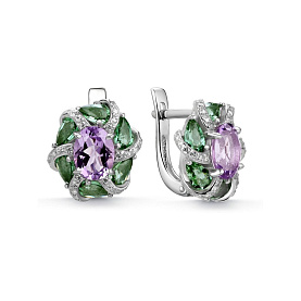 Серьги Дар - Серебро 925, Аметист, Празиолит, Фианит (арт. Сэ-0056рс4011200)