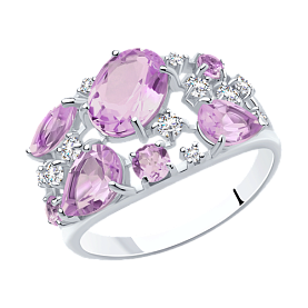 Кольцо SOKOLOV - Серебро 925, Аметист, Фианит (арт. 92010221)