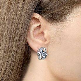 Серьги Аквамарин - Серебро 925, Топаз, Фианит (арт. 45017605А.5)