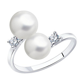 Кольцо Diamant - Серебро 925, Жемчуг имитация, Фианит (арт. 94-110-01101-1)