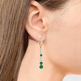 Серьги Аквамарин - Серебро 925, Синтетический изумруд, Фианит (арт. 49191АГ.6)